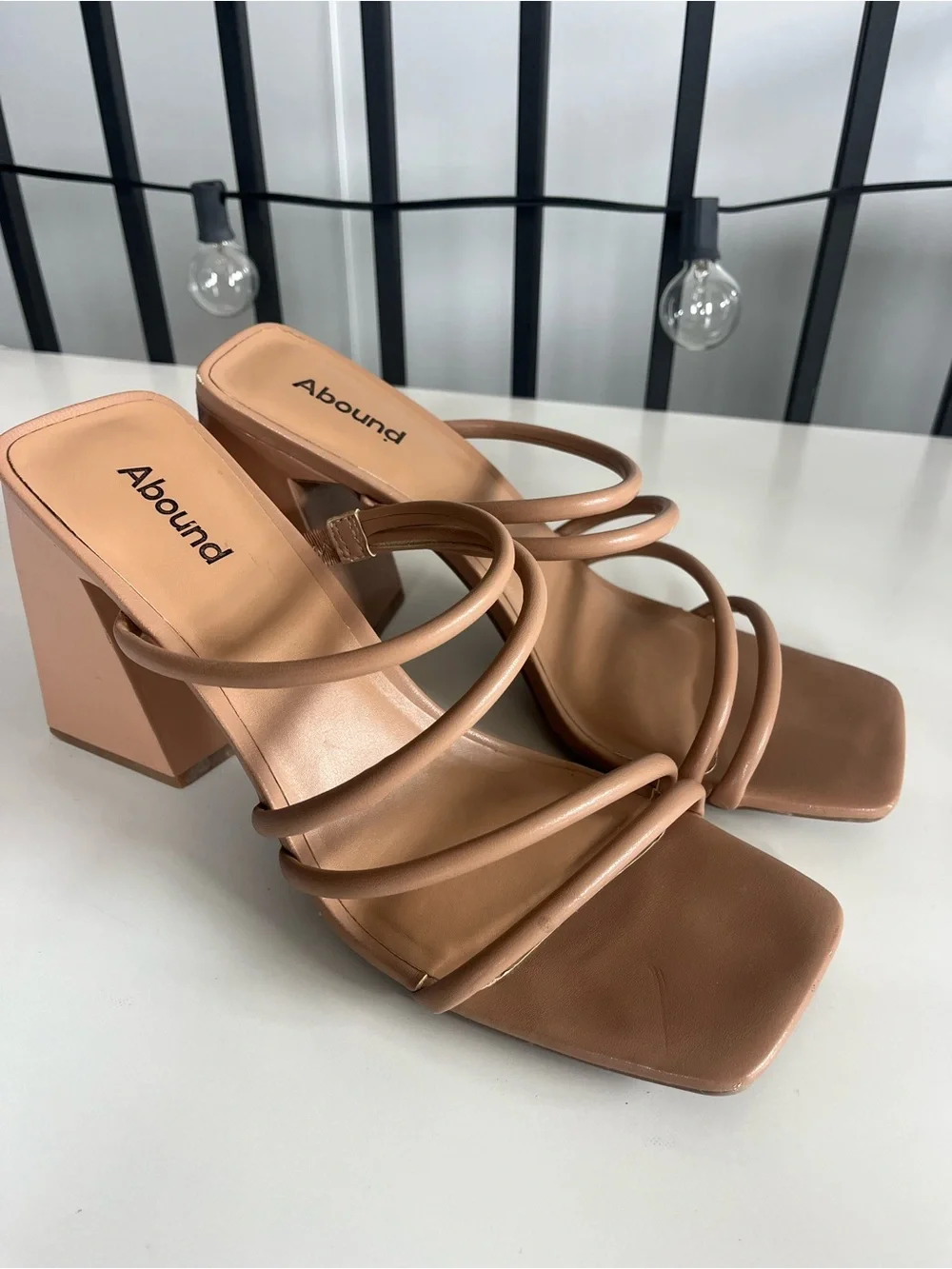 Abound Tan Multi-Strap Square-Toe Heeled Sandals